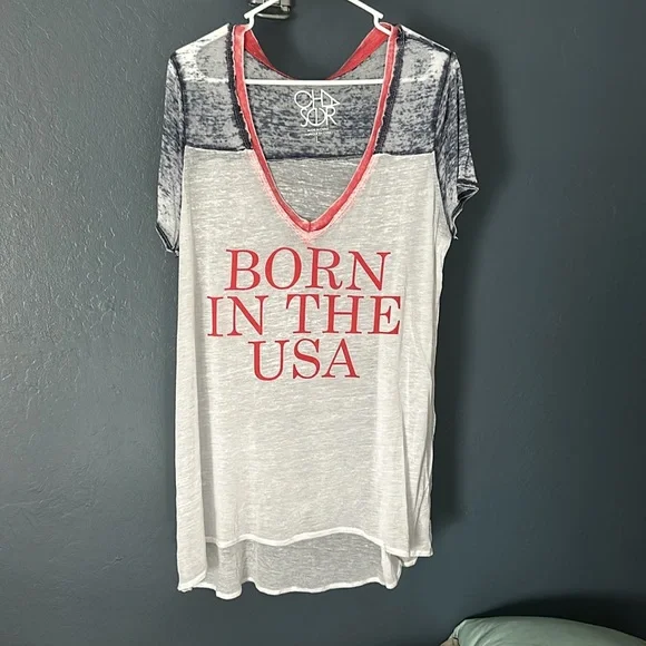Chaser “Born in the USA” tee shirt T-Shirt burnout Long Red White Blue American - Picture 2 of 6
